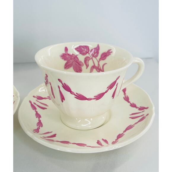 2 Williamsburg Husk by WEDGWOOD Footed Cup & Saucer Set, Teacup Ribbon Floral - Picture 10 of 11